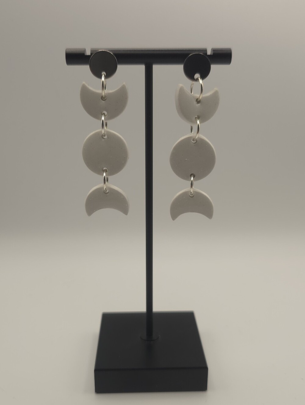 Hand Crafted White Moon Phase Drop Earrings